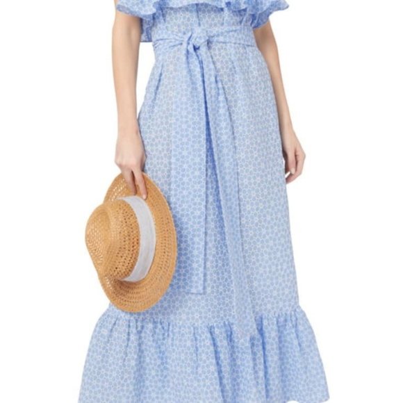 Lisa Marie Fernandez light blue Eyelet strapless cotton belted maxi dress S - Picture 3 of 13